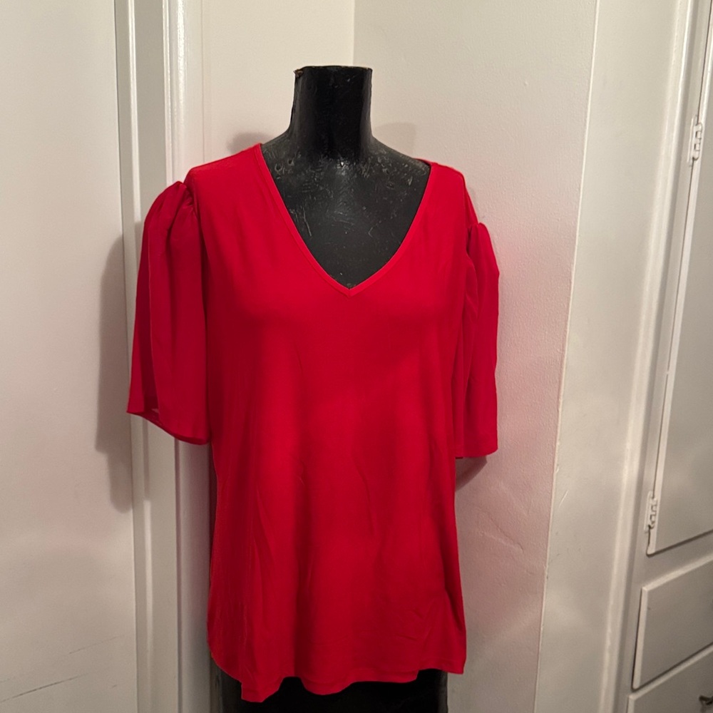 Chic V-Neck Red Blouse for Women